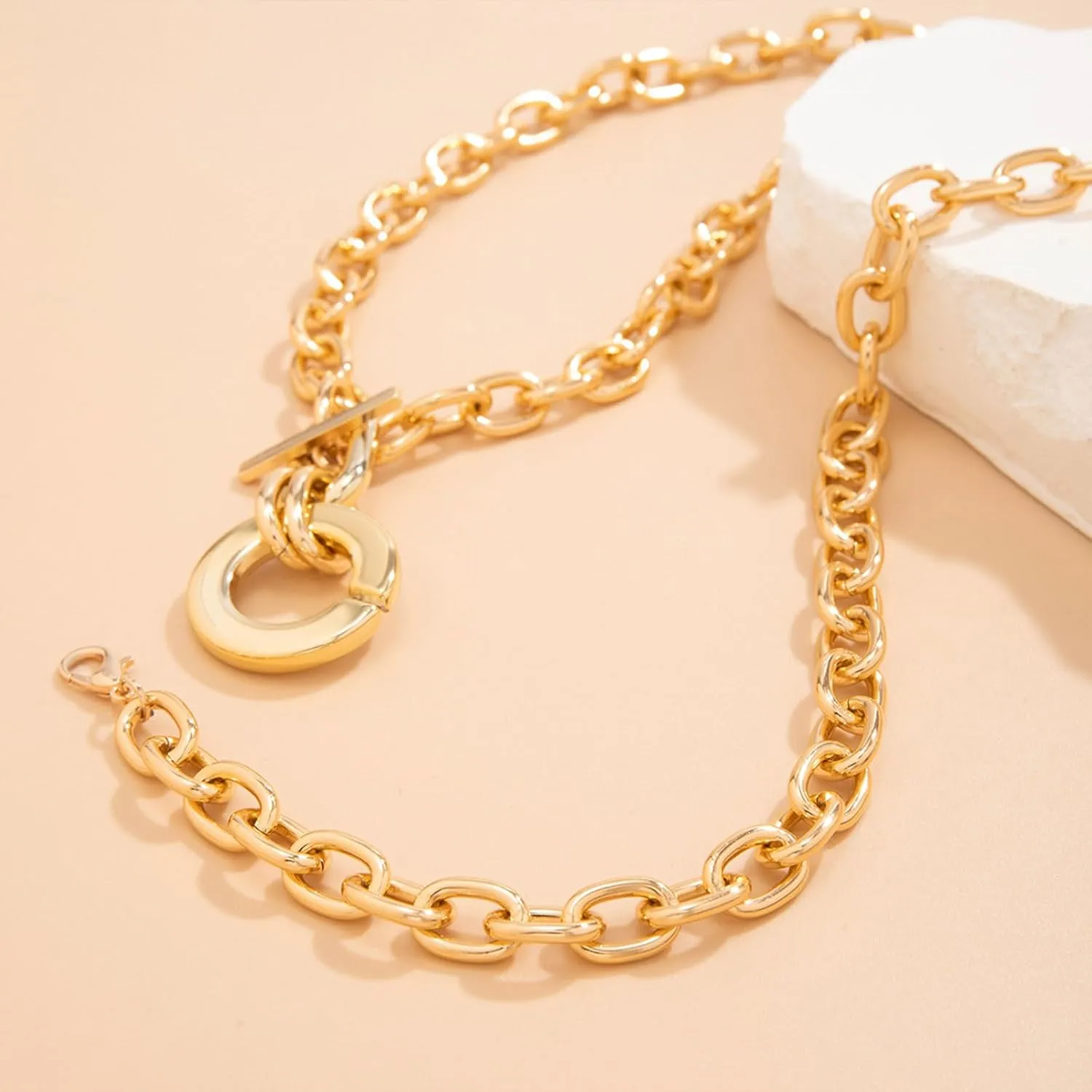 Long tiantian Chunky Gold Necklace Statement Necklace for Women's Jewelry Gold Chain Layered Toggle Clasp Necklaces Gifts