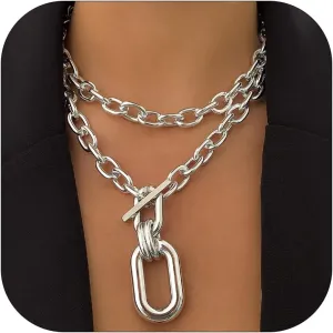 Long tiantian Chunky Gold Necklace Statement Necklace for Women's Jewelry Gold Chain Layered Toggle Clasp Necklaces Gifts