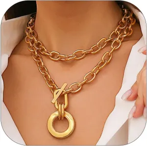 Long tiantian Chunky Gold Necklace Statement Necklace for Women's Jewelry Gold Chain Layered Toggle Clasp Necklaces Gifts