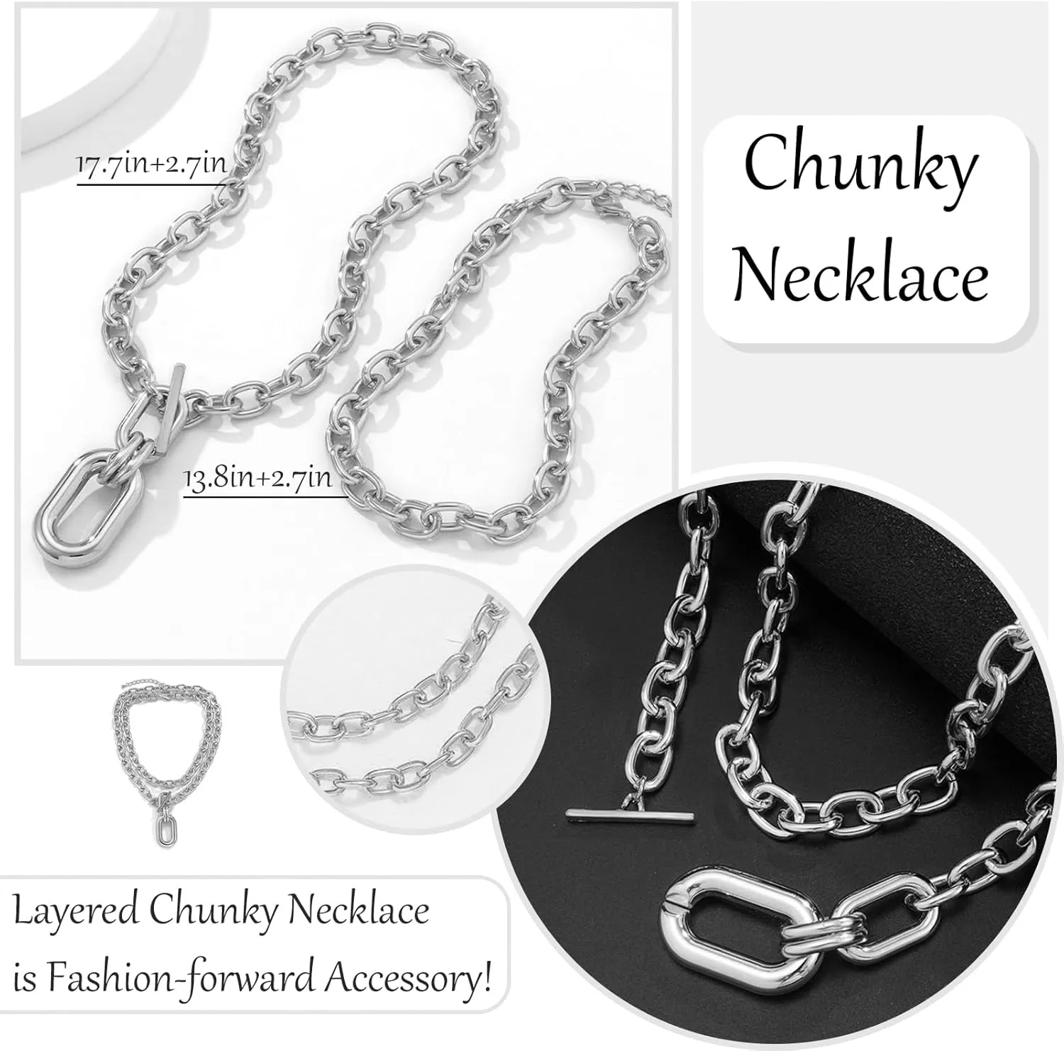 Long tiantian Chunky Gold Necklace Statement Necklace for Women's Jewelry Gold Chain Layered Toggle Clasp Necklaces Gifts