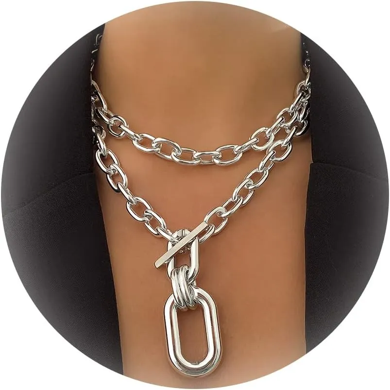 Long tiantian Chunky Gold Necklace Statement Necklace for Women's Jewelry Gold Chain Layered Toggle Clasp Necklaces Gifts