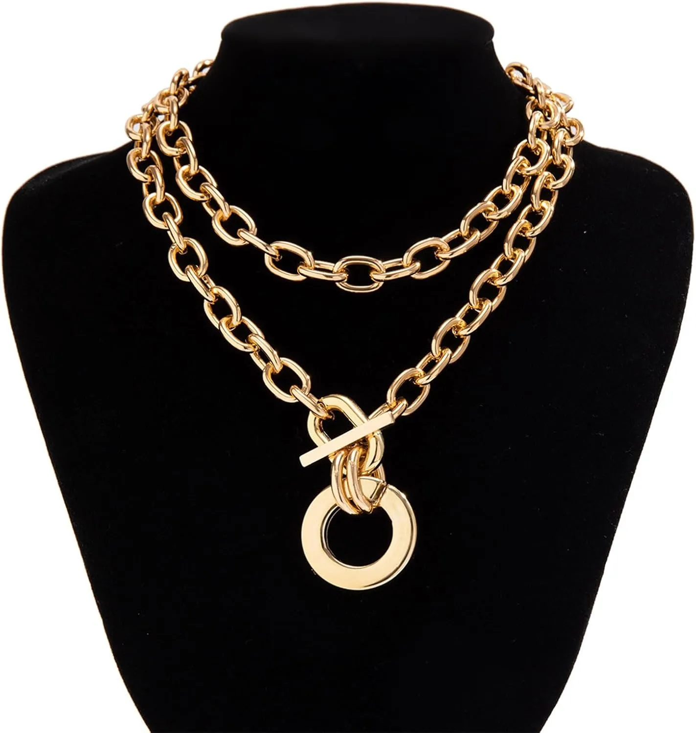 Long tiantian Chunky Gold Necklace Statement Necklace for Women's Jewelry Gold Chain Layered Toggle Clasp Necklaces Gifts