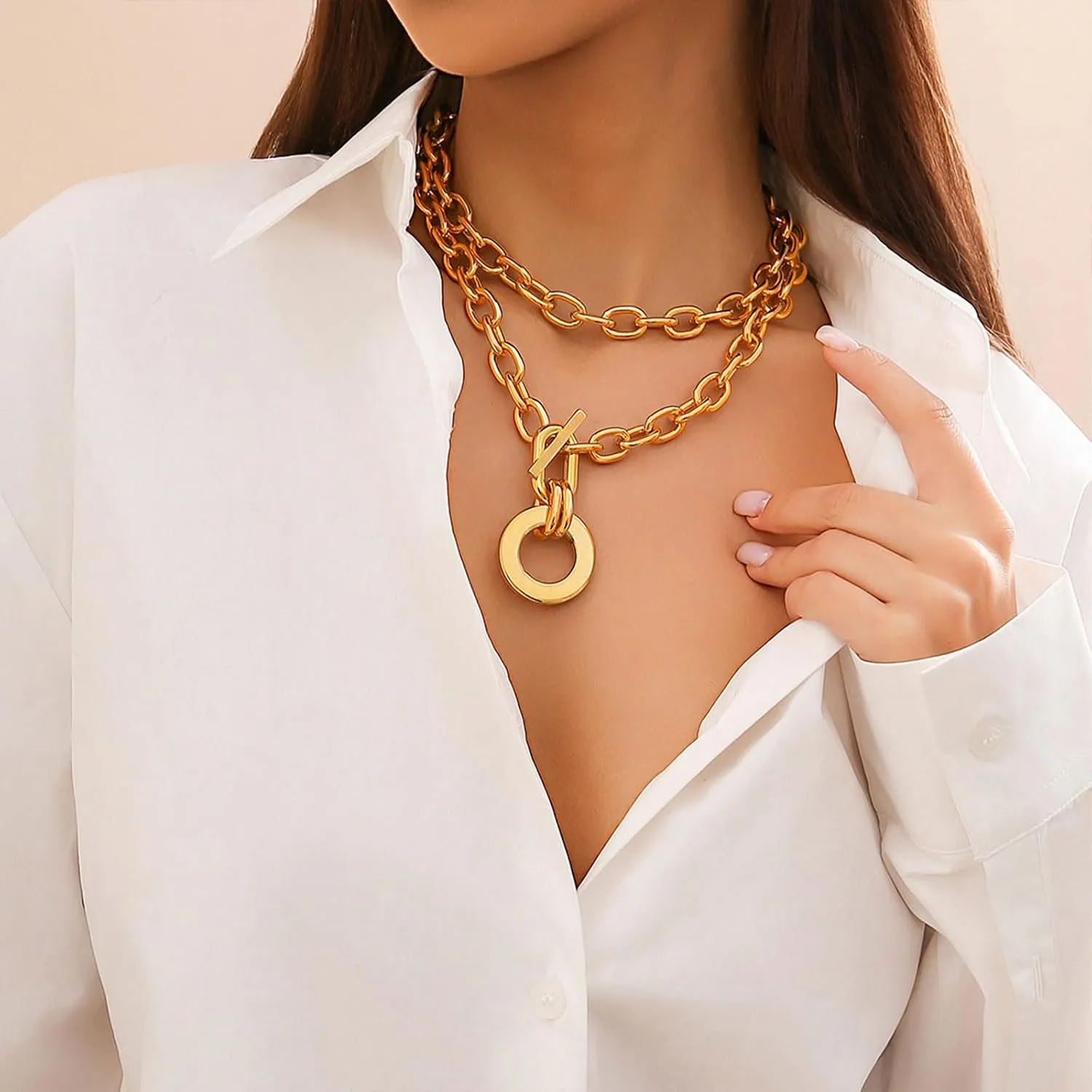 Long tiantian Chunky Gold Necklace Statement Necklace for Women's Jewelry Gold Chain Layered Toggle Clasp Necklaces Gifts