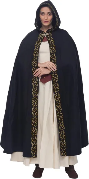 Lord of Battles Renaissance Hooded Woolen Cape 100% Recycled Wool Medieval Hooded Cloak with Brass Cloak Clasp Perfect for LARP, Cosplay, Theater, Halloween Costume