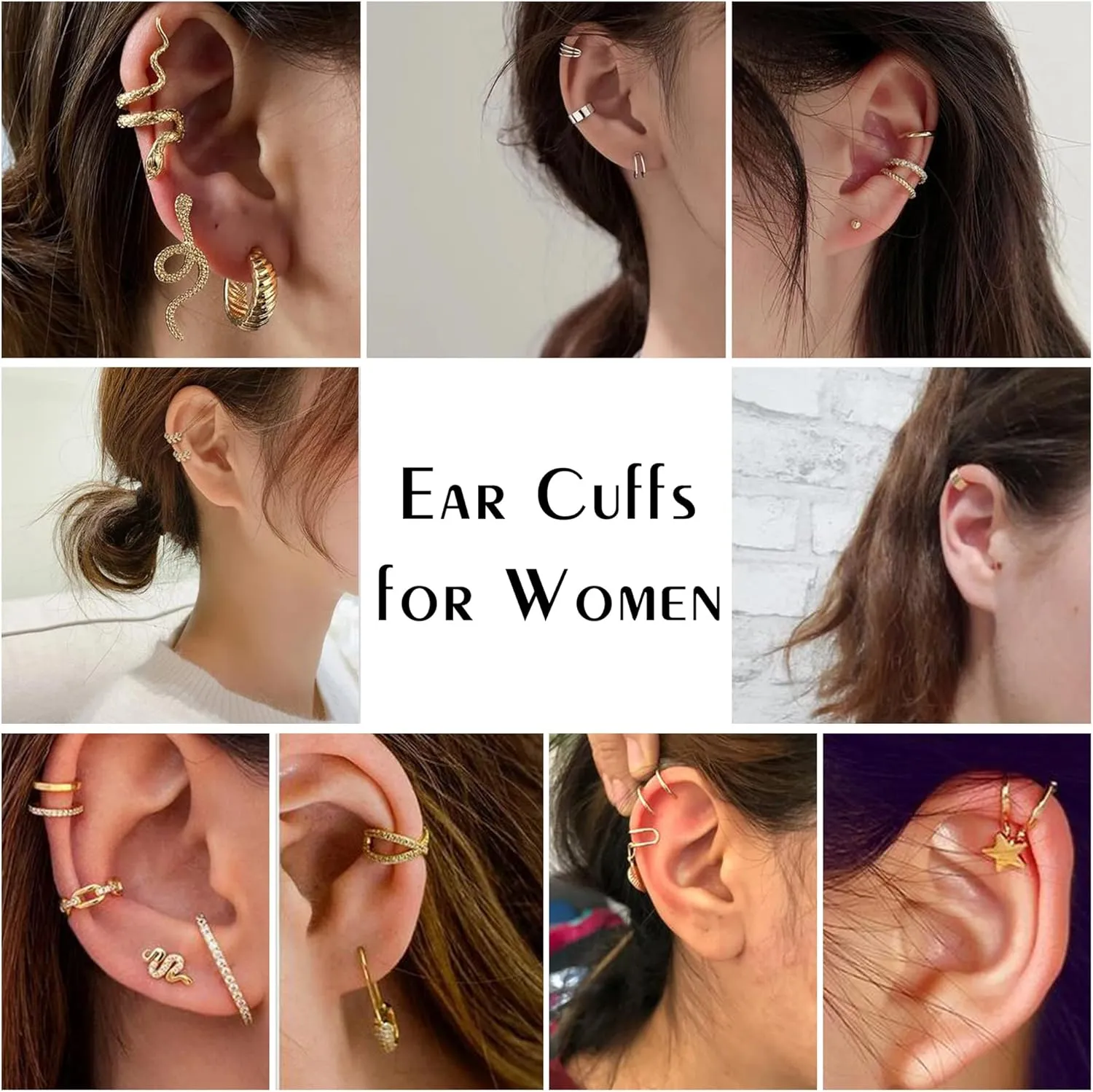 LOYALLOOK 47PCS Ear Cuffs for Women Non Piercing Clip On Cartilage Helix Wrap Ear Clip Earrings Snake Cross Claw Fake Cartilage Earrings