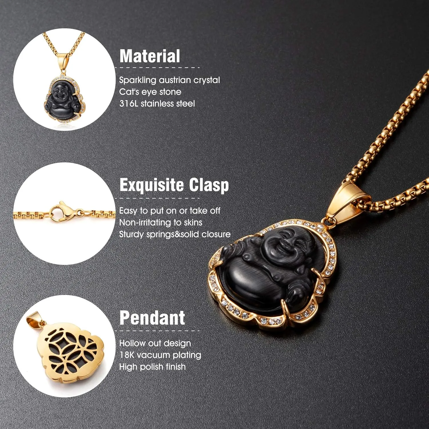Lucky Laughing Buddha Pendant Chain Necklaces Amulet Jewelry for Men Women Boys 60cm