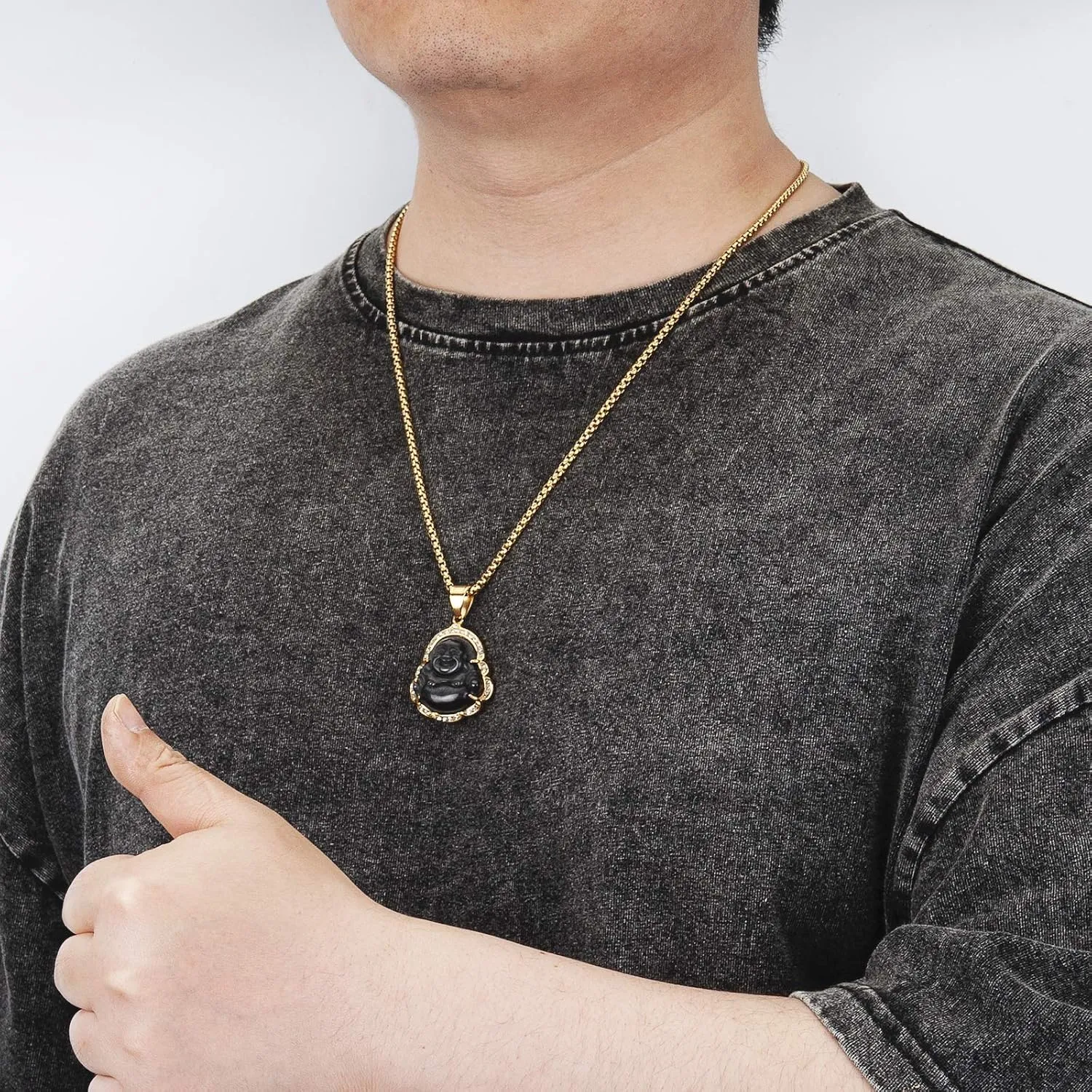 Lucky Laughing Buddha Pendant Chain Necklaces Amulet Jewelry for Men Women Boys 60cm
