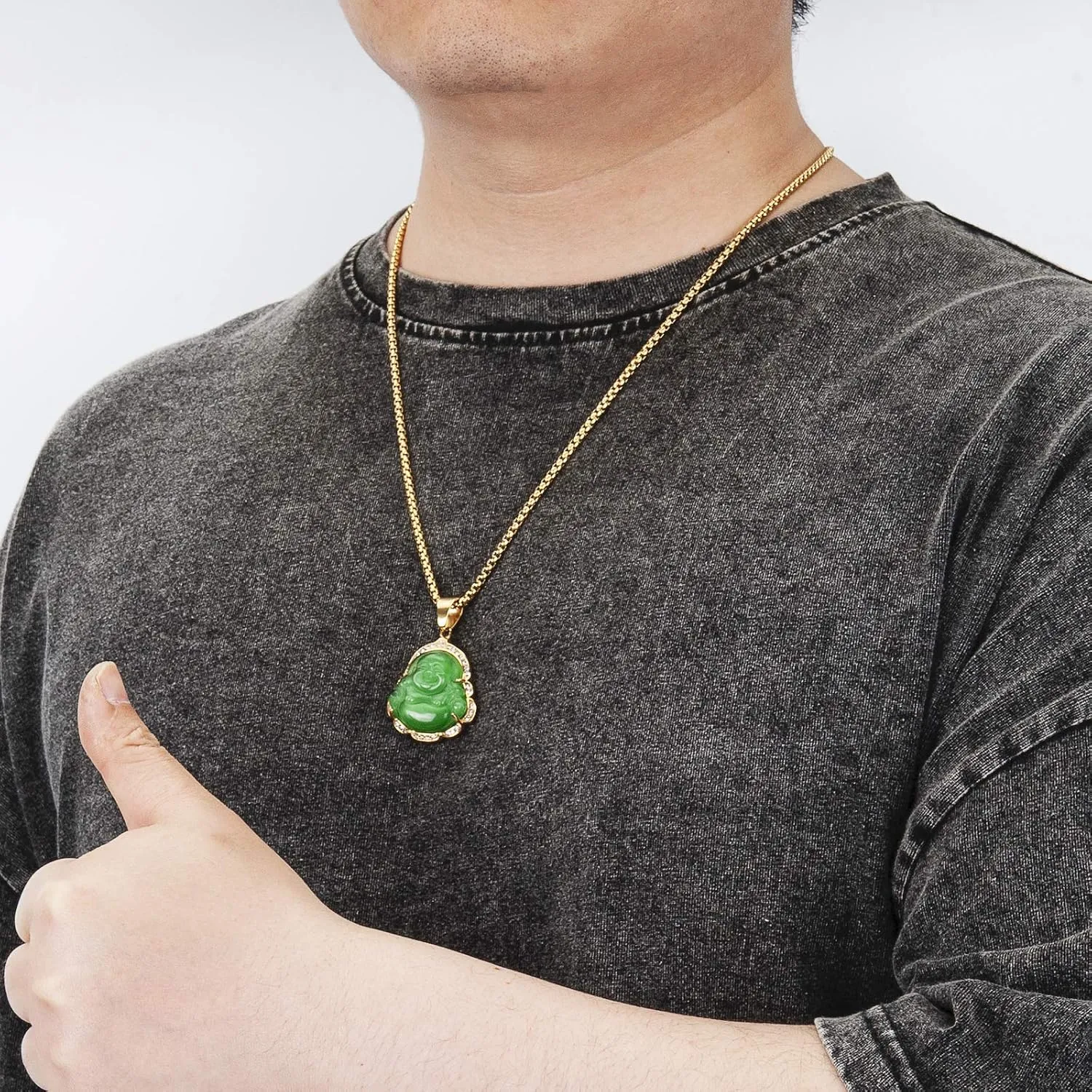 Lucky Laughing Buddha Pendant Chain Necklaces Amulet Jewelry for Men Women Boys 60cm