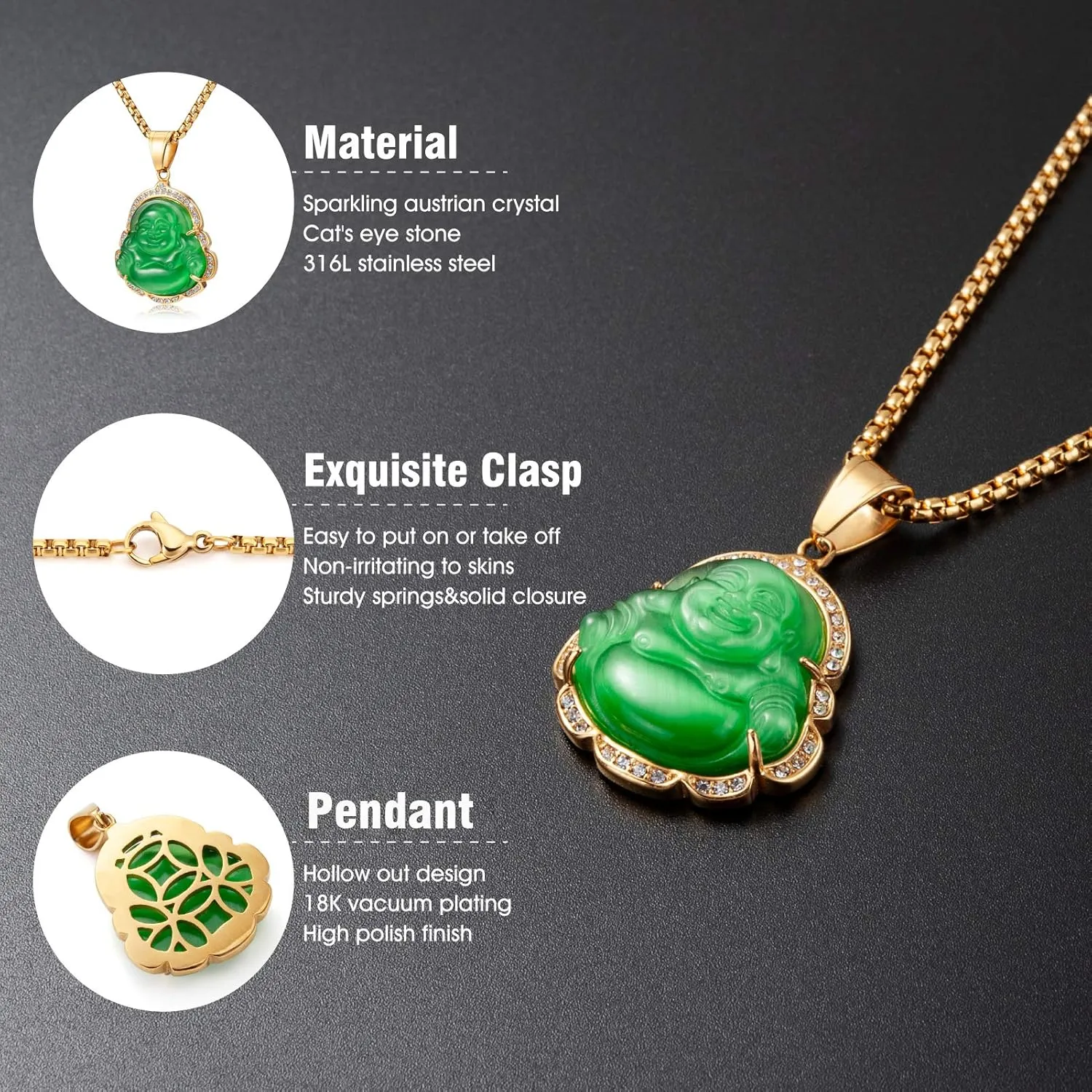 Lucky Laughing Buddha Pendant Chain Necklaces Amulet Jewelry for Men Women Boys 60cm