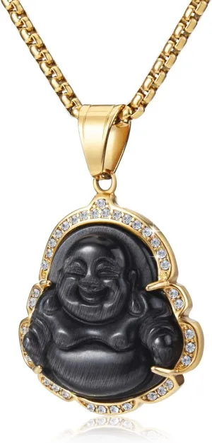 Lucky Laughing Buddha Pendant Chain Necklaces Amulet Jewelry for Men Women Boys 60cm