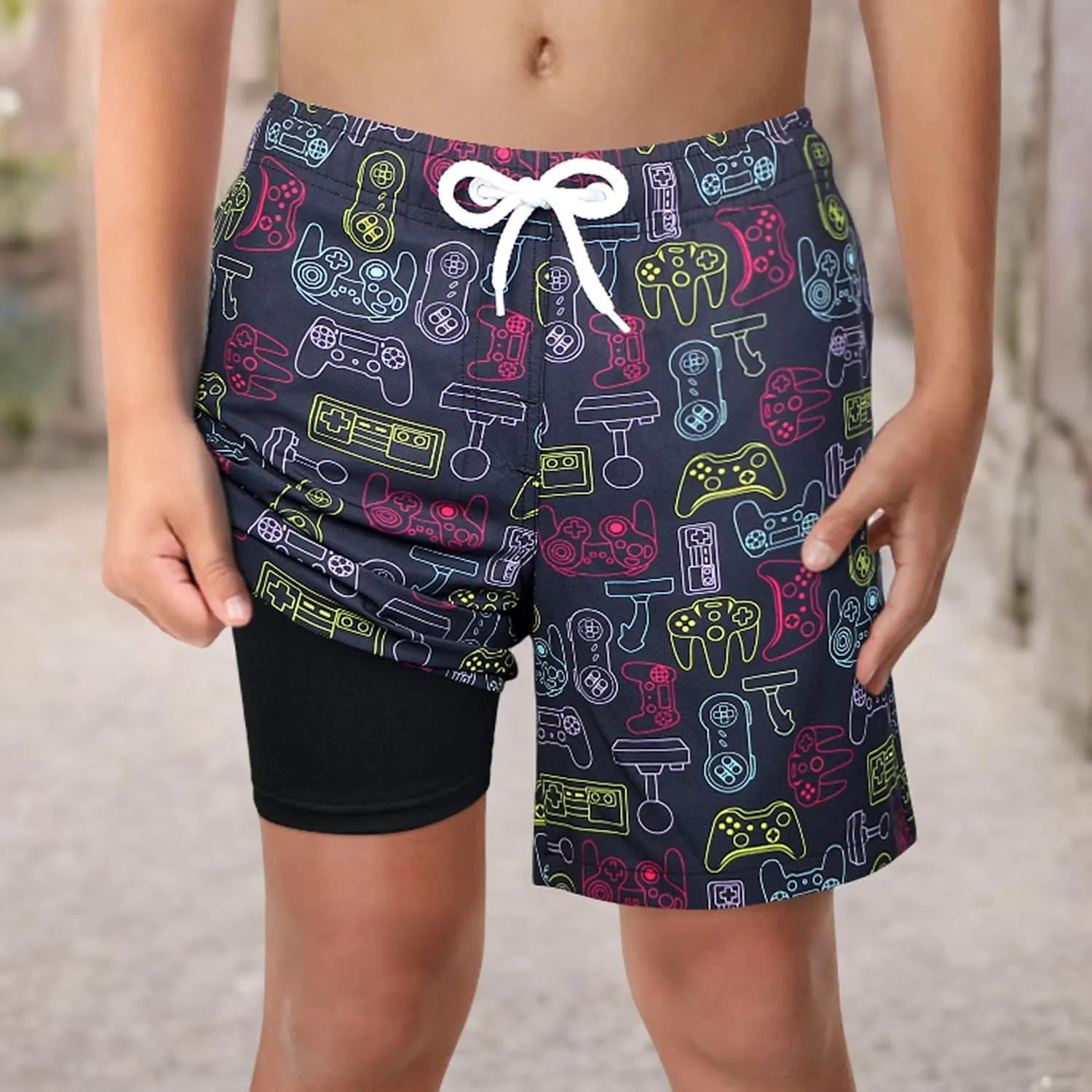 LUCOWEE Boys Swim Trunks with Compression Liner Comfortable Anti-Chafe Swimming Shorts Stretchy UPF Quick Dry Size 3T-20
