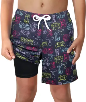 LUCOWEE Boys Swim Trunks with Compression Liner Comfortable Anti-Chafe Swimming Shorts Stretchy UPF Quick Dry Size 3T-20