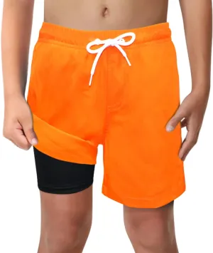 LUCOWEE Boys Swim Trunks with Compression Liner Comfortable Anti-Chafe Swimming Shorts Stretchy UPF Quick Dry Size 3T-20