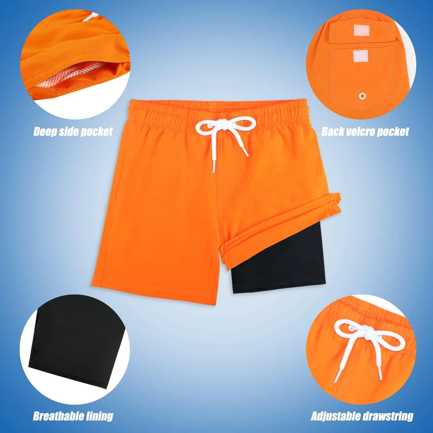 LUCOWEE Boys Swim Trunks with Compression Liner Comfortable Anti-Chafe Swimming Shorts Stretchy UPF Quick Dry Size 3T-20