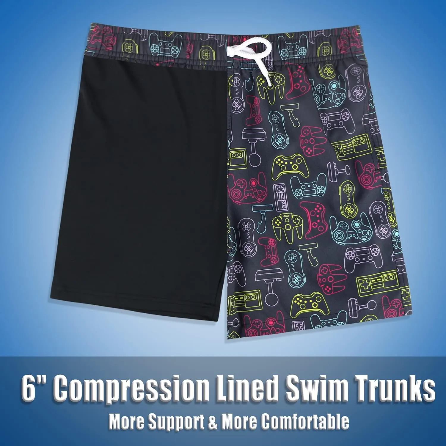 LUCOWEE Boys Swim Trunks with Compression Liner Comfortable Anti-Chafe Swimming Shorts Stretchy UPF Quick Dry Size 3T-20