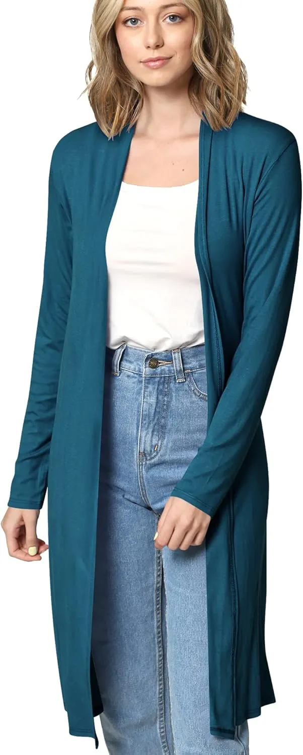 Made By Johnny Women's Solid Long Sleeve Open Front Drape Long Cardigan Duster - Comfortable & Stylish Outerwear