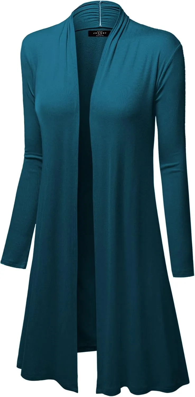 Made By Johnny Women's Solid Long Sleeve Open Front Drape Long Cardigan Duster - Comfortable & Stylish Outerwear