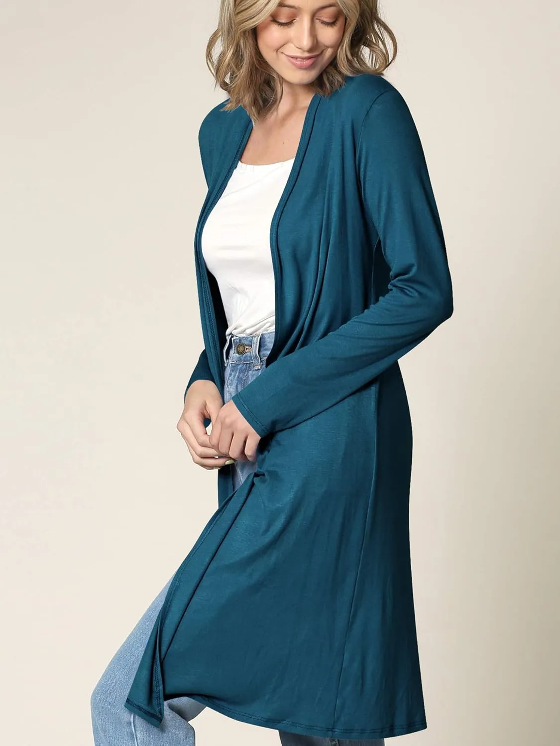 Made By Johnny Women's Solid Long Sleeve Open Front Drape Long Cardigan Duster - Comfortable & Stylish Outerwear