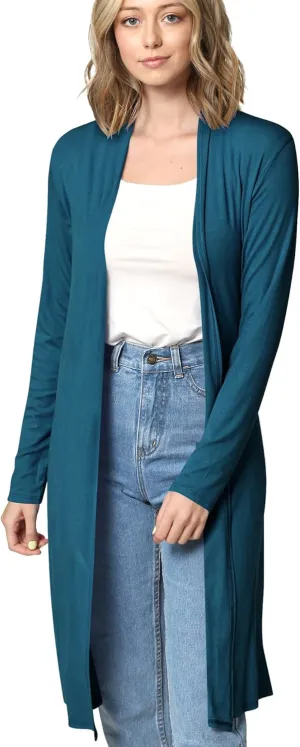 Made By Johnny Women's Solid Long Sleeve Open Front Drape Long Cardigan Duster - Comfortable & Stylish Outerwear