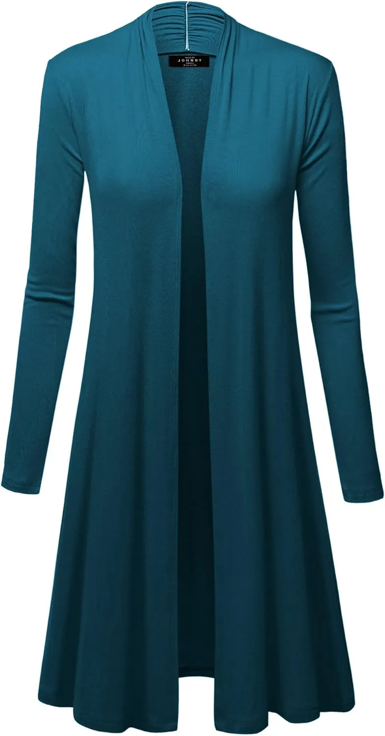 Made By Johnny Women's Solid Long Sleeve Open Front Drape Long Cardigan Duster - Comfortable & Stylish Outerwear