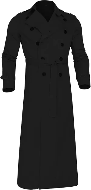 Maiyifu-GJ Mens Lapel Double Breasted Trench Coat Stylish Slim Fit Long Belted Windbreaker Casual Windproof Peacoat Overcoat