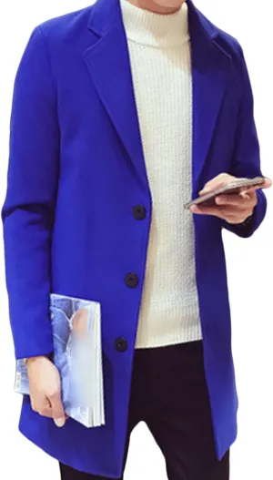 Maiyifu-GJ Men's Mid-Length Single Breasted Coat Stylish Notch Lapel Slim Fit Top Pea Coats Winter Business Trench Overcoat