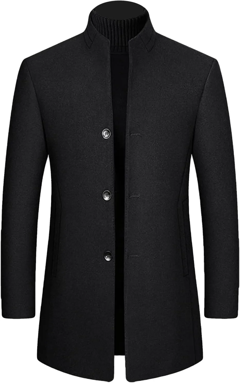 Maiyifu-GJ Men's Stylish Wool Blend Trench Coat Single Breasted Business Down Long Overcoat Mid-Length Slim Jacket Topcoat