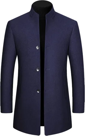 Maiyifu-GJ Men's Stylish Wool Blend Trench Coat Single Breasted Business Down Long Overcoat Mid-Length Slim Jacket Topcoat