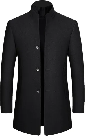 Maiyifu-GJ Men's Stylish Wool Blend Trench Coat Single Breasted Business Down Long Overcoat Mid-Length Slim Jacket Topcoat