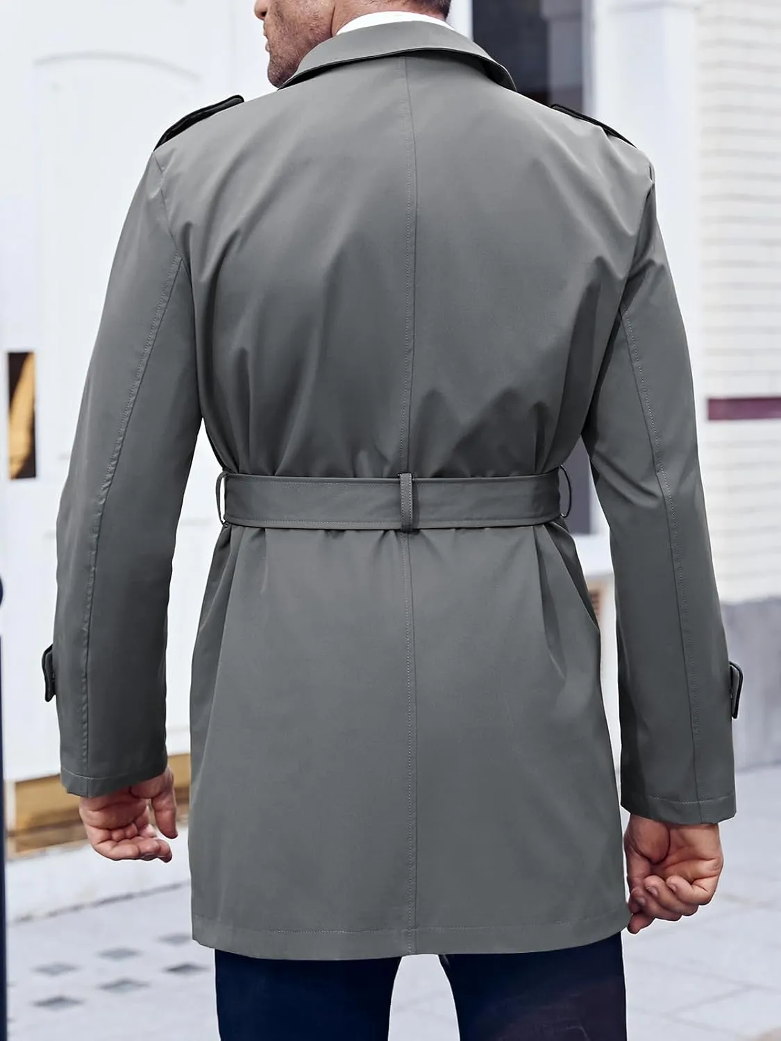 Makkrom Men's Trench Coat Slim fit Double Breasted Notched Lapel Belted Windbreaker Long Jacket Casual Windproof Overcoat