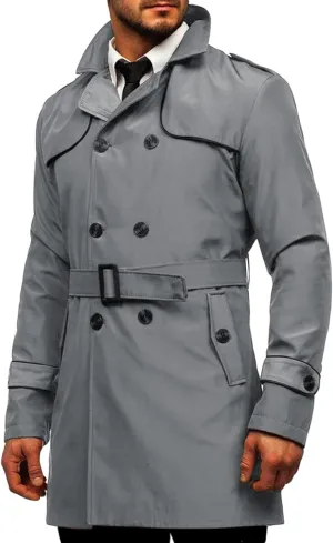 Makkrom Men's Trench Coat Slim fit Double Breasted Notched Lapel Belted Windbreaker Long Jacket Casual Windproof Overcoat