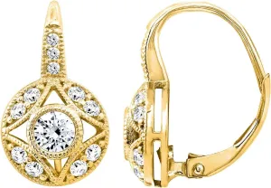 Marilyn Monroe Vintage Earrings | 14K Yellow Gold, Rose Gold, Platinum Plated 925 Sterling Silver Leverback Antique Earrings for Women | 1 Carat Round Cut Cubic Zirconia CZ Simulated Diamond