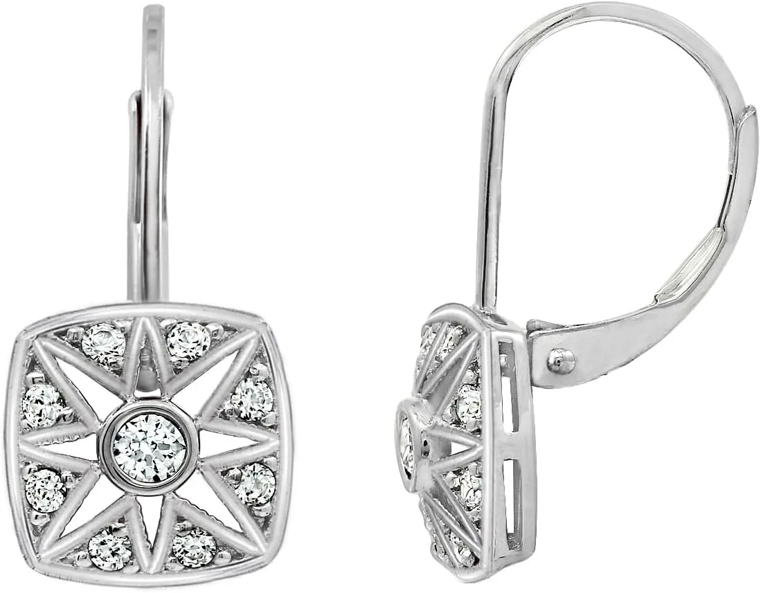 Marilyn Monroe Vintage Square Drop & Dangle Earrings | 14K Yellow Gold, Rhodium Plated 925 Sterling Silver Leverback Earrings for Women | 1 Carat Round Cut Cubic Zirconia CZ Simulated Diamond