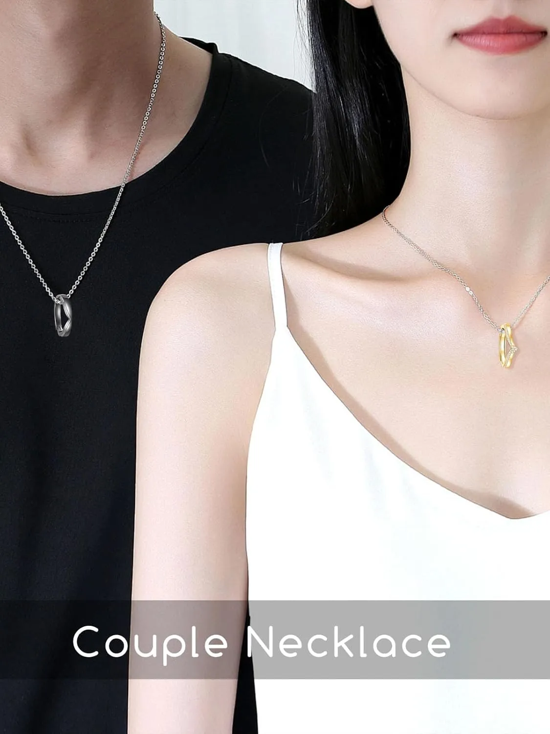 Matching Cat & Love Arrow Sterling Silver Cute Couples Heart Necklaces - Gifts for Couples