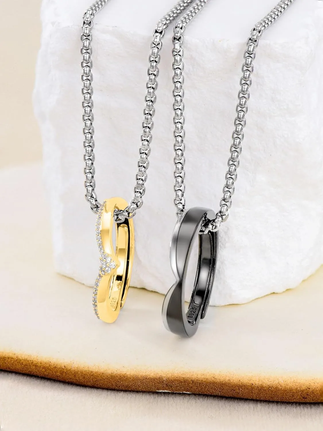 Matching Cat & Love Arrow Sterling Silver Cute Couples Heart Necklaces - Gifts for Couples
