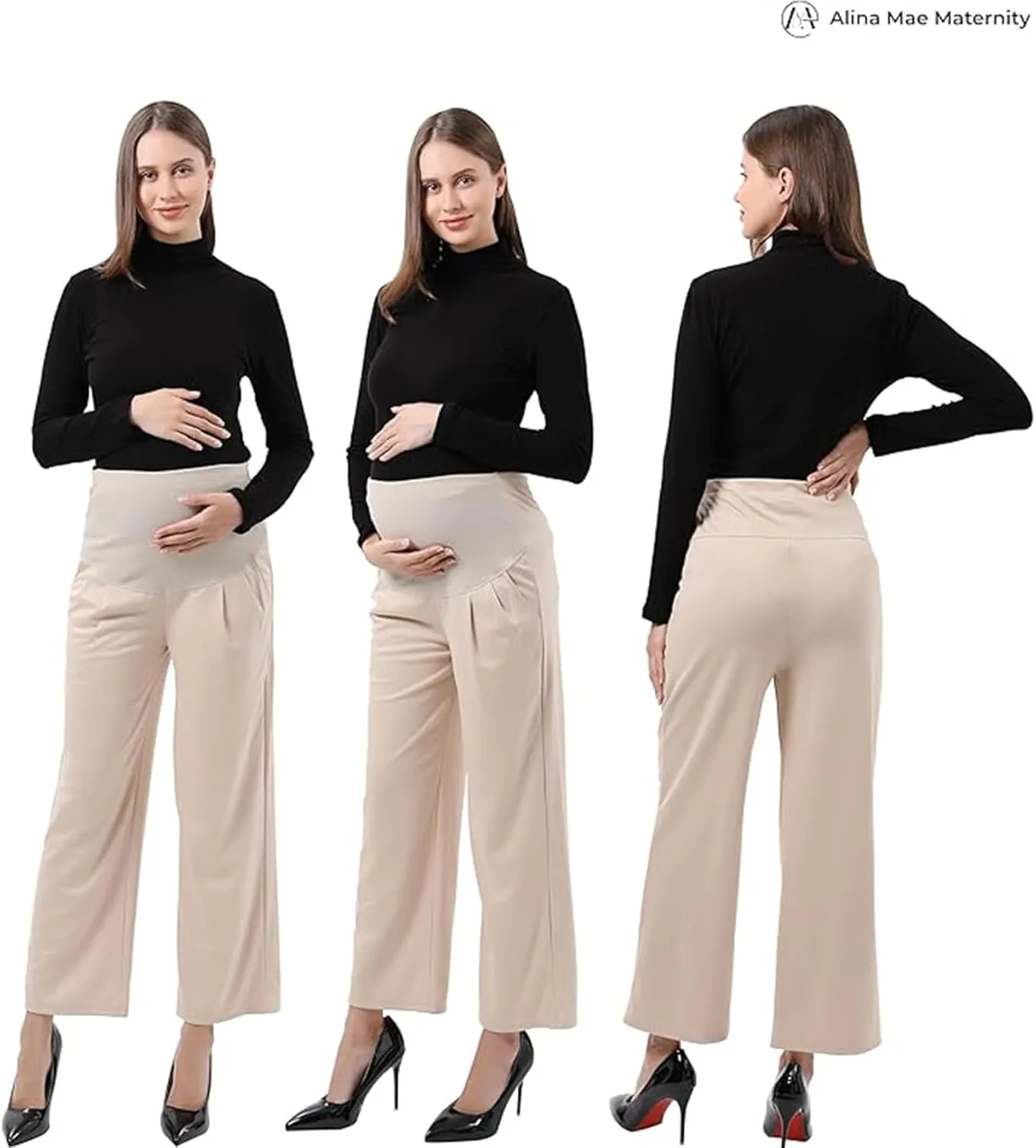Maternity Wide Leg Pants Comfortable Stretch Over-Bump Women Pregnancy Casual Capris for Work