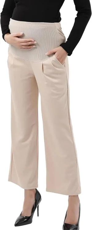 Maternity Wide Leg Pants Comfortable Stretch Over-Bump Women Pregnancy Casual Capris for Work