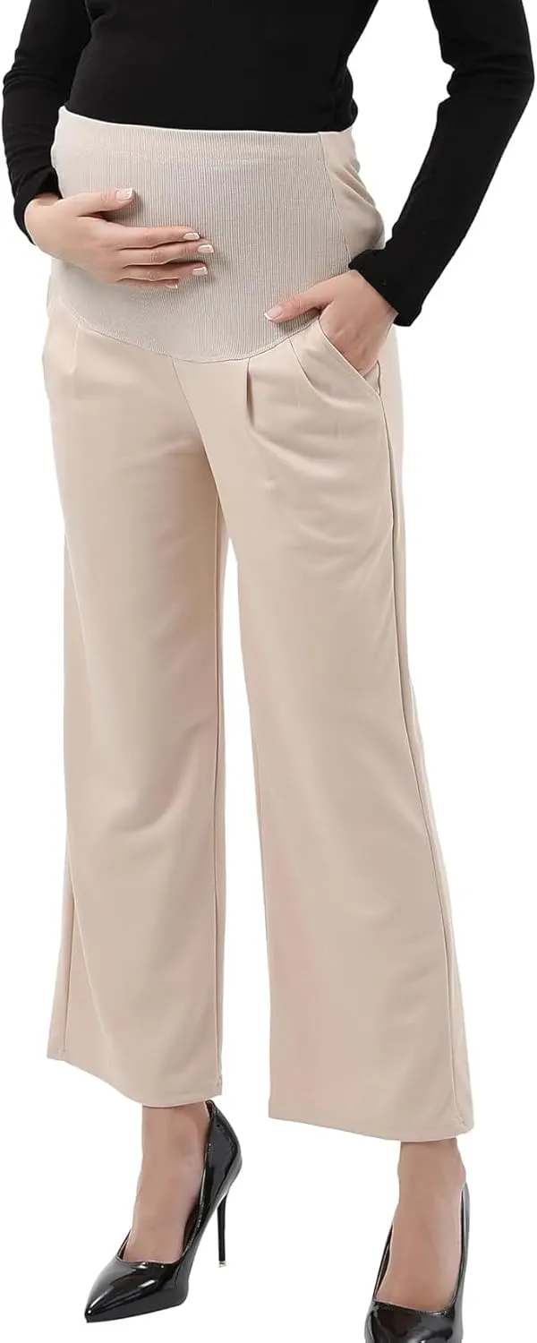 Maternity Wide Leg Pants Comfortable Stretch Over-Bump Women Pregnancy Casual Capris for Work