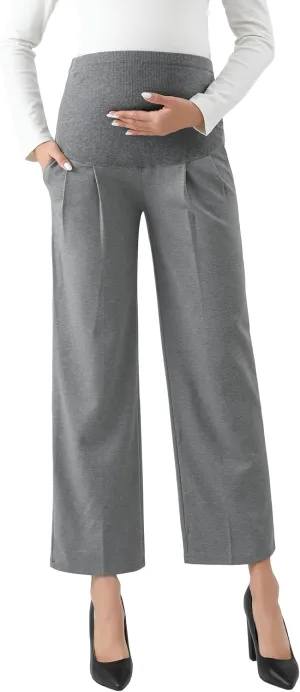 Maternity Wide Leg Pants Comfortable Stretch Over-Bump Women Pregnancy Casual Capris for Work