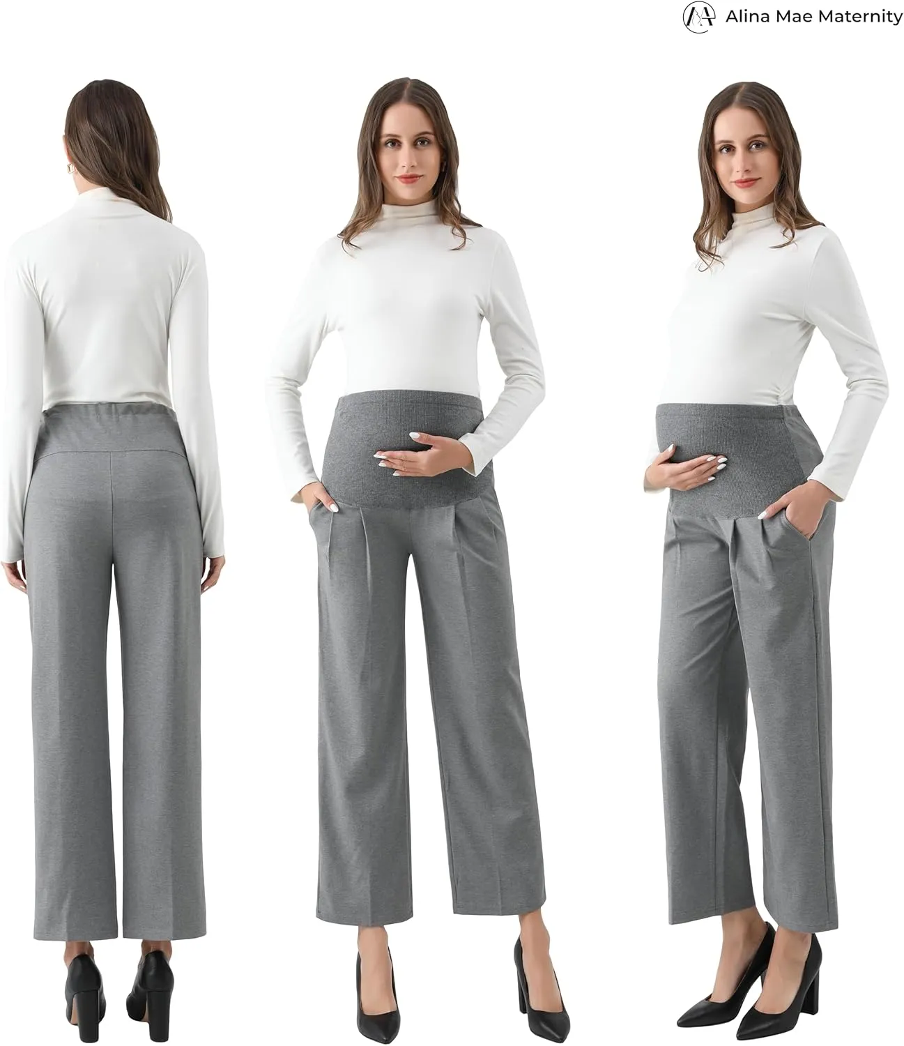 Maternity Wide Leg Pants Comfortable Stretch Over-Bump Women Pregnancy Casual Capris for Work