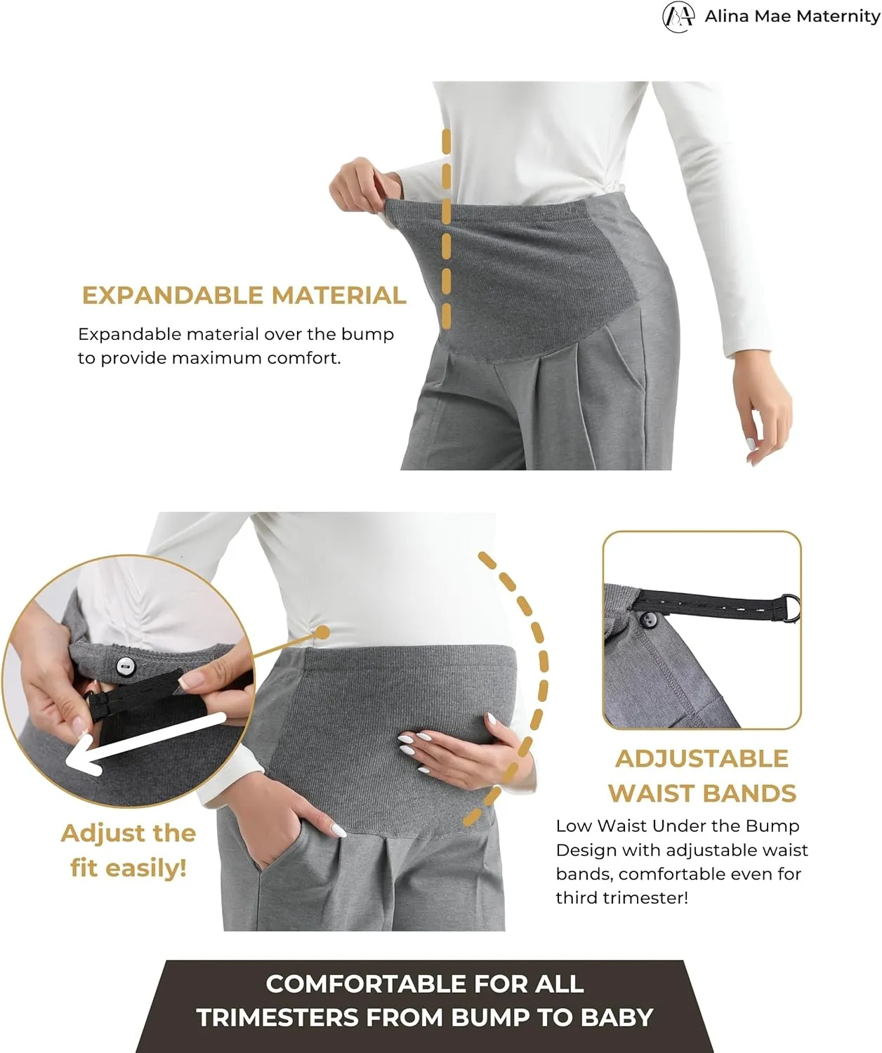 Maternity Wide Leg Pants Comfortable Stretch Over-Bump Women Pregnancy Casual Capris for Work