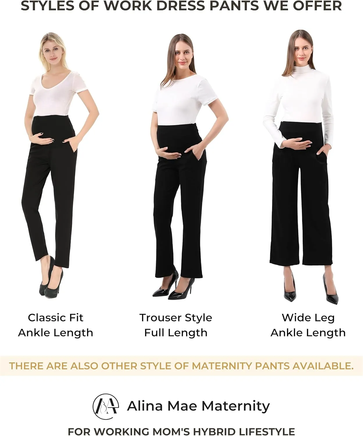 Maternity Wide Leg Pants Comfortable Stretch Over-Bump Women Pregnancy Casual Capris for Work