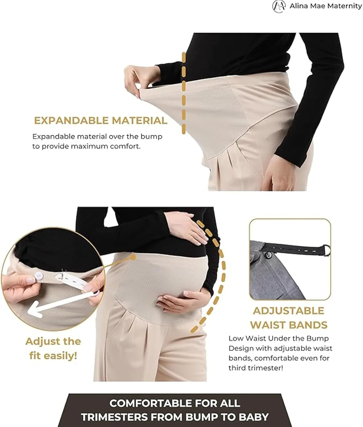 Maternity Wide Leg Pants Comfortable Stretch Over-Bump Women Pregnancy Casual Capris for Work
