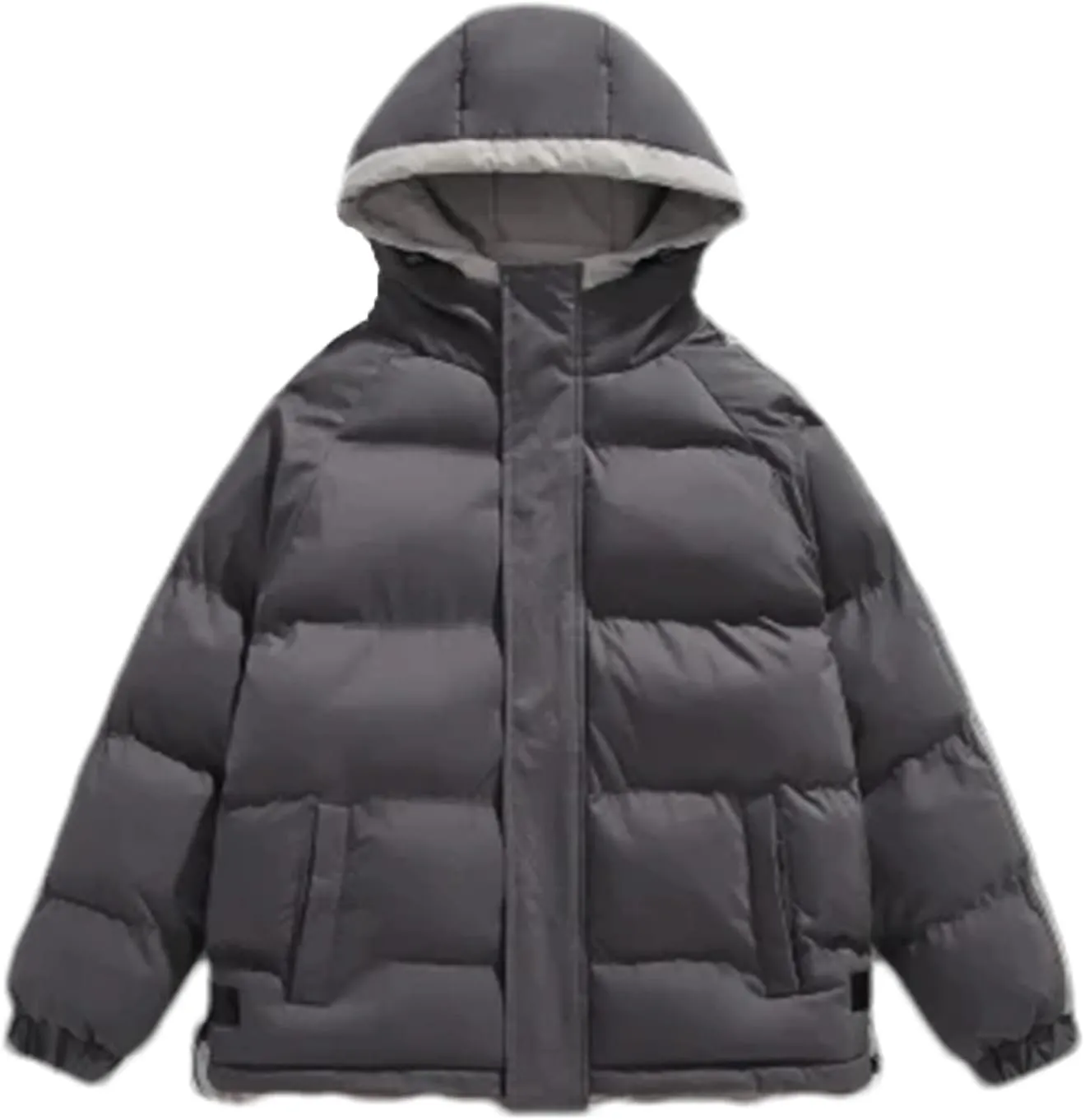 Men Hooded Zipper Cotton-Padded Jacket Classic Outdoor Thicken Warm Pockets Parka Coat