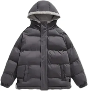 Men Hooded Zipper Cotton-Padded Jacket Classic Outdoor Thicken Warm Pockets Parka Coat