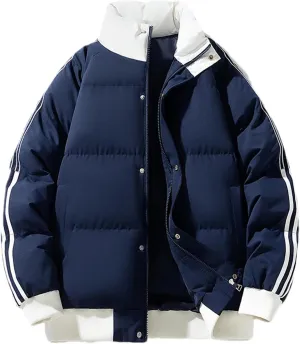Men Patchwork Stand Collar Cotton-Padded Classic Outdoor Solid Thicken Oversized Parka Coat