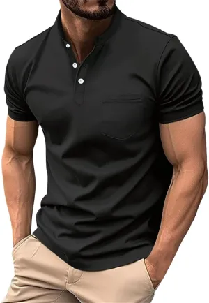 Men Polo Shirt with Pocket Trendy Short Sleeve Button Collar Polos Shirt Classic Loose Business Work T-Shirts Tees