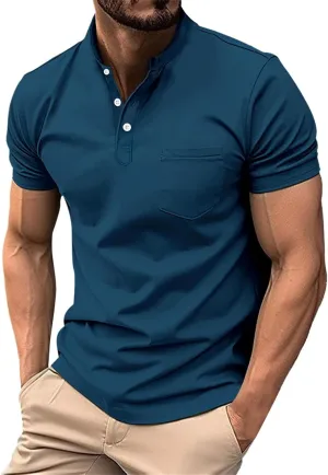 Men Polo Shirt with Pocket Trendy Short Sleeve Button Collar Polos Shirt Classic Loose Business Work T-Shirts Tees