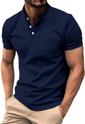 Men Polo Shirt with Pocket Trendy Short Sleeve Button Collar Polos Shirt Classic Loose Business Work T-Shirts Tees