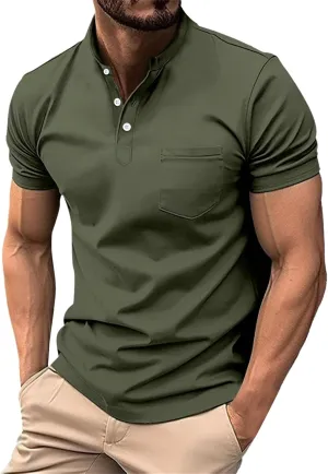 Men Polo Shirt with Pocket Trendy Short Sleeve Button Collar Polos Shirt Classic Loose Business Work T-Shirts Tees